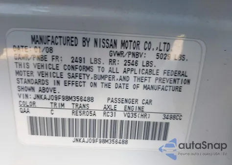 2008 Infiniti Ex35 Journey from USA, damaged, VIN JNKAJ09F98M356488
